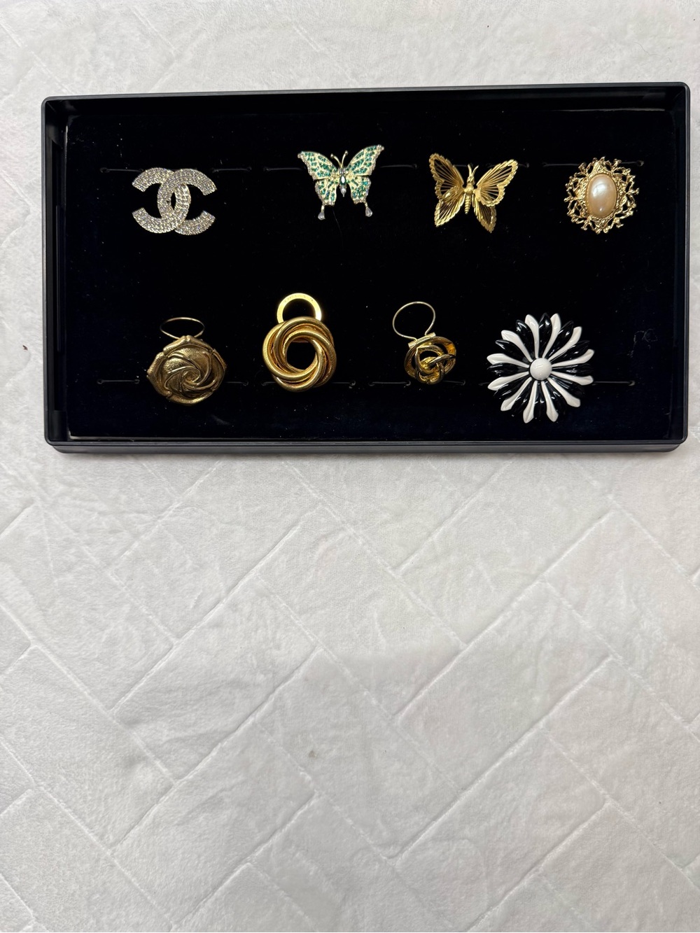 Gold, White and Clear Crystal Mix Brooch Set